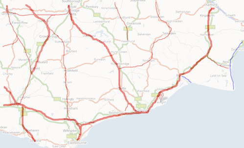The real railway network in East Sussex