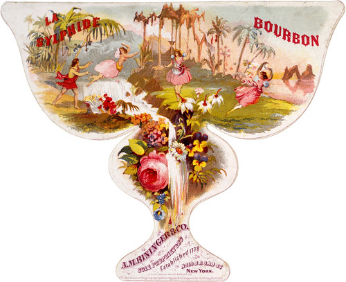 La Sylphide by A.M. Bininger, bourbon whiskey label, ca. 1860 by trialsanderrors.