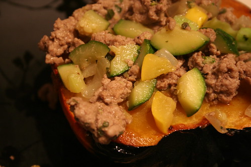 roasted acorn squash stuffed with turkey, sage and apples
