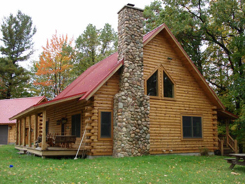 log cabin plans. classic log cabin with stone