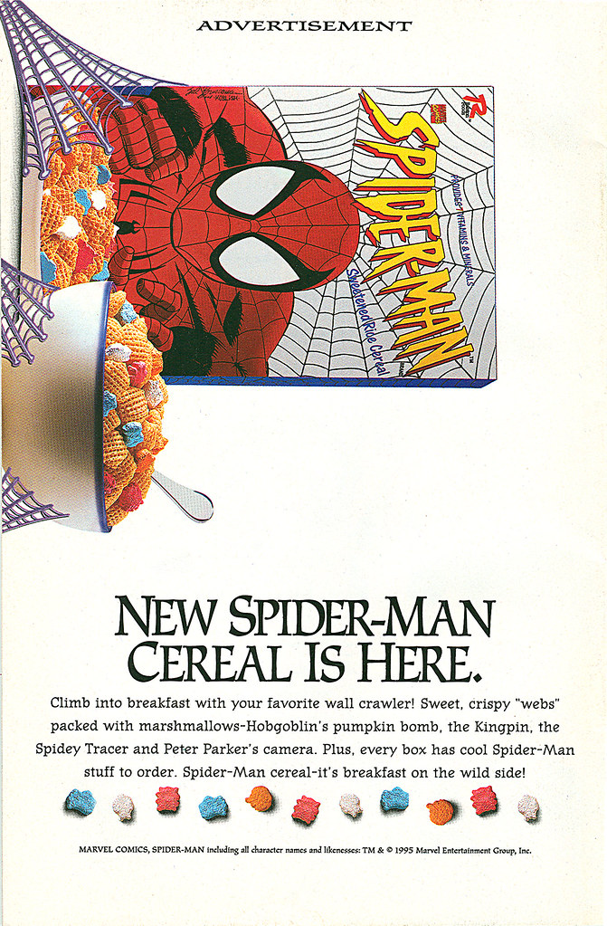 Ralston Foods " Spider-man Cereal " :: " New Spider-man Cereal Is Here. " ..art by Sal Buscema & Scott Koblish (( 1995 ))