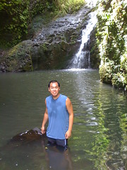 Nick wading in the pool at Maunawili Falls