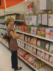 Mona checking out her Christmas cards at Target