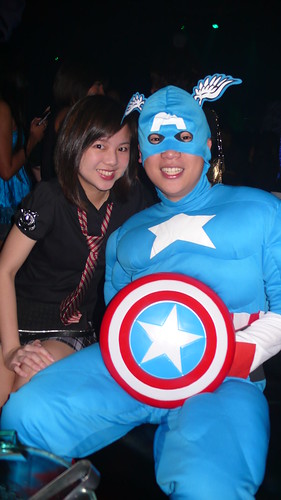 Captain America covering his balls from sexy police girl