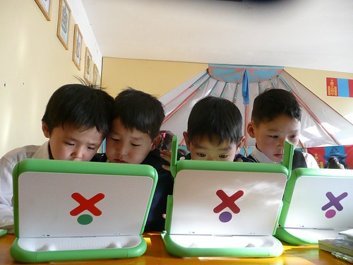 Students in Mongolia with OLPC laptops