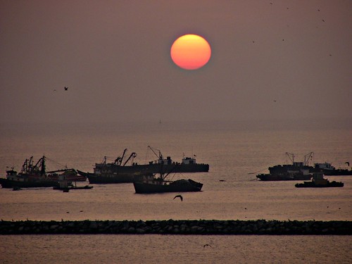 Callao harbor at sunset