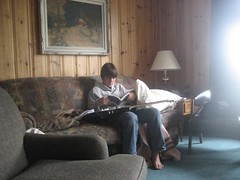 multitasking - he's actually reading