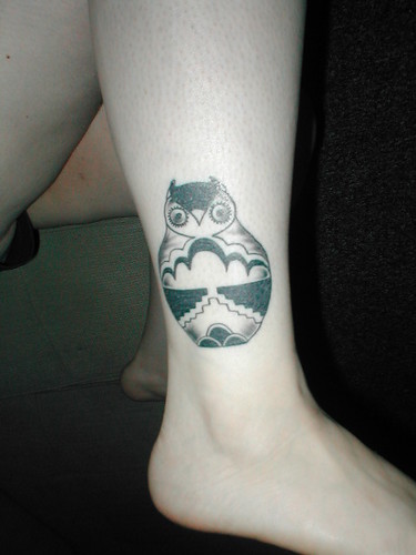 Tribal Owl Tattoo painted on foot