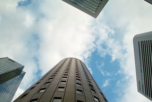 looking up to the sky in the skyscrapers