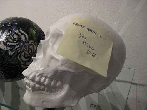 displays ceramic skulls by