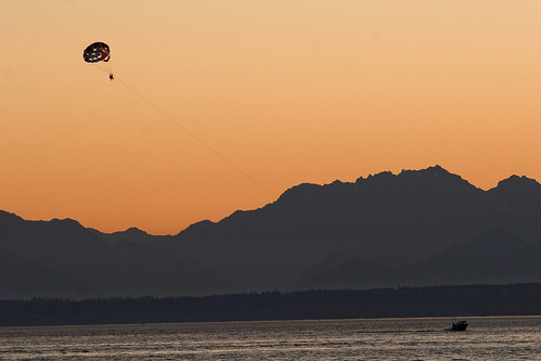 Parasailing in the shadow of the Olympic Mountains