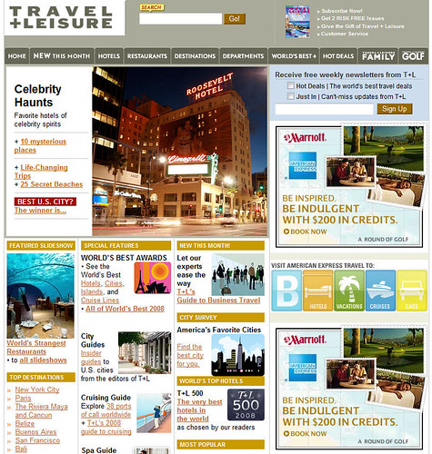 Travel + Leisure Magazine Front Page 10/31/2008