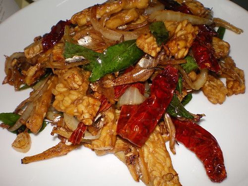 tempe with ikan bilis and dried chillies
