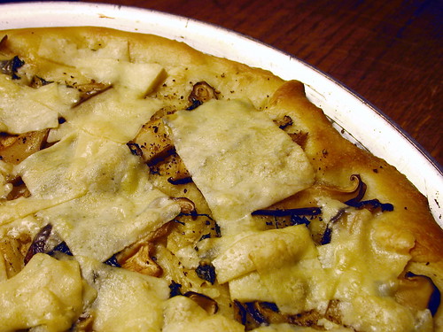 minimalist pizza with shiitake mushrooms + pecorino