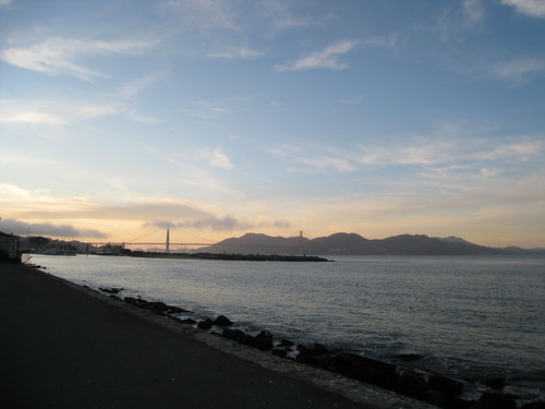 Golden Gate from end of Marina Green at Sunset