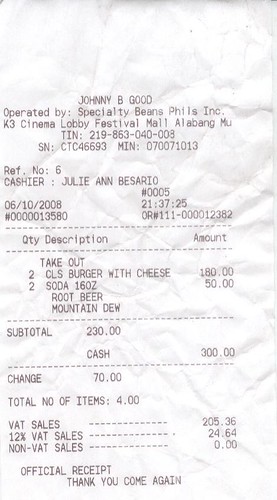 Narnia food receipt