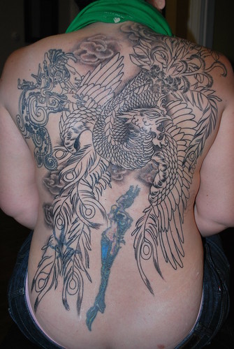 All three tattoos, peacock not done. Colorwork is next by Carolina Velis
