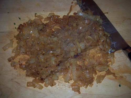 chopping caramelized onions