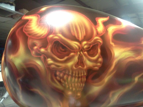 flaming demon skull gas tank