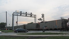 Westbound BNSF Railway empty unit coal train. Brookfield Illinois. July 2008.