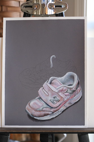 Photo of in progress drawing entitled Pink Sneakers.