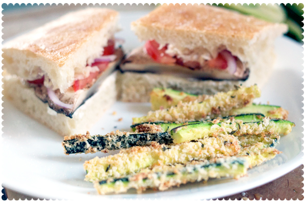 Grilled Portobello Sandwich with Baked Zucchini Fries
