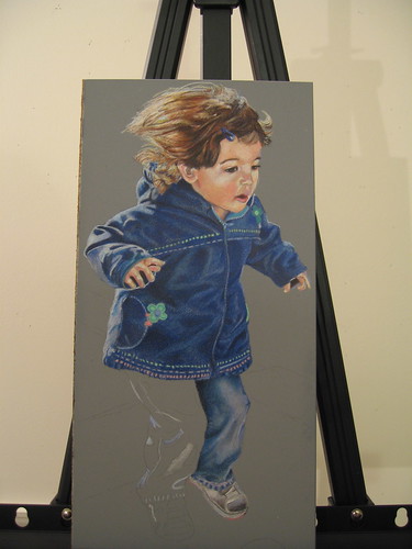 In progress photo of colored pencil drawing entitled Jump!
