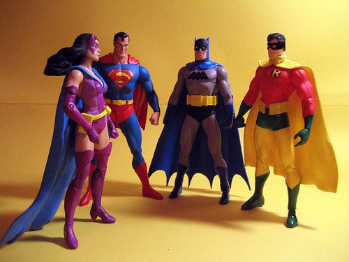 Earth Two Huntress, Superman, Batman and Robin