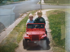 Powell and Idiot Cousin in a Jeep
