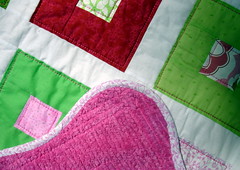 pink green quilt detail, back, and binding