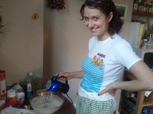 Mel mixing up some homemade frosting
