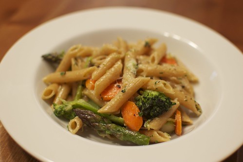Pasta with Asparagus, Carrots, Broccoli