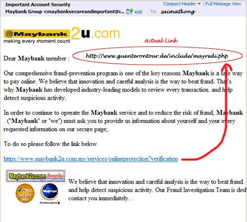 Maybank2u.com Email Phishing Scam In Yahoo Email