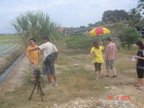 Setting up a scene at the paddy fields