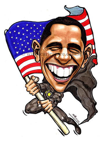 Politician caricature of Barack Obama A4 watermark