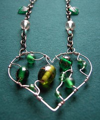 Emerald Heart - a beaded steel pendant on thrifted chain