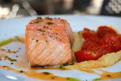 Slow-Roasted Salmon Confit with Smoked Tomatoes and Parsnip Puree