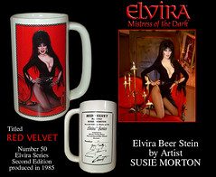 Elvira beer stein with art by Susie Morten