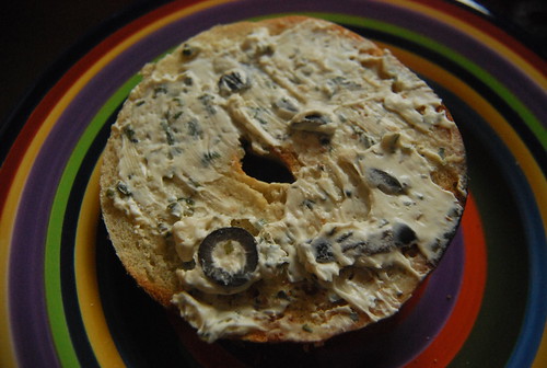 Everything bagel with Greek cream cheese