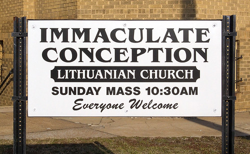 Immaculate Conception (Lithuanian) Roman Catholic Church, in East Saint Louis, Illinois, USA - sign