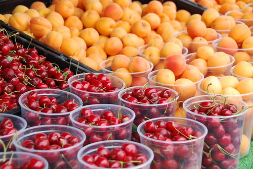farmers' market apricots and cherries
