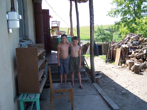 Joshua and Maxime in his grandmother's village