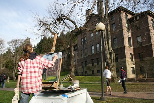 Painting trees outside Old Main