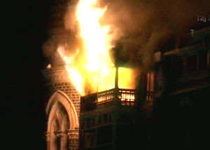 Hotel Taj Mahal, Mumbai, being burnt