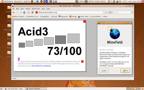 73 / 100 au test acid3 avec Firefox 3.1 pré-alpha1.