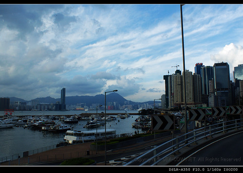 Causeway Bay Typhoon Shelter from the upper deck of a turning bus