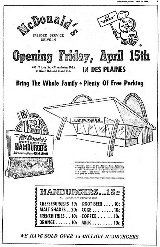 April 14th 1955 Ad For Ray Kroc's First McDonalds Restauant in Des Plaines, IL