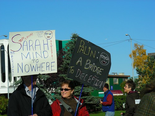 Signs at the Hold Palin Accountable rally, 27 Sep 2008, Anchorage, AK