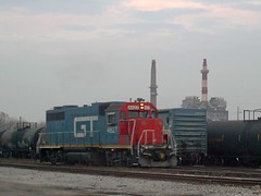 A former Grand Trunk Western Railroad EMD roadswitcher working the CN Crawford Yard. Chicago Illinois. Early November 2007.