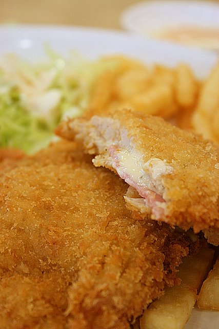 Fried pork cutlet with ham and cheese (S$8)